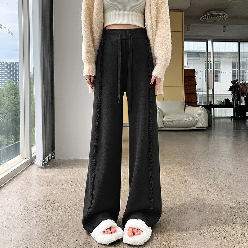 Drape Fringed Burr Knitted Trousers