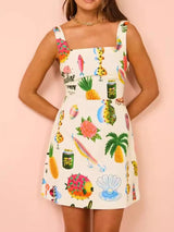 Printed Square Neck Summer Mini Dress