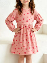 Children's Heart Print Long Sleeve Casual A-Line Dress