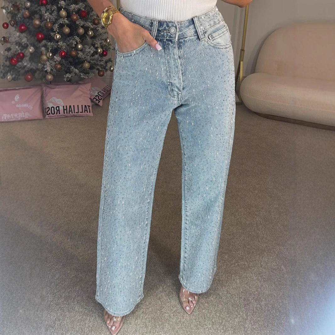 Jeweled Straight Street Jeans