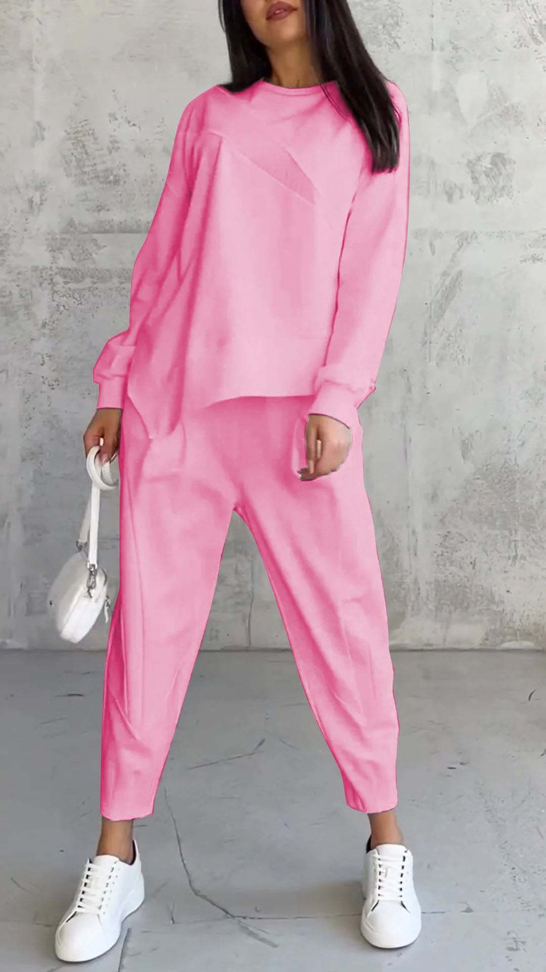 Round Neck Loose And Irregular Long-sleeve Sweater Set
