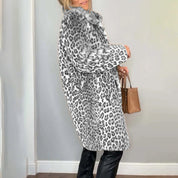 Leopard Print Plush Jacket — Cozy Loose-Fit Mid-Length Outwear