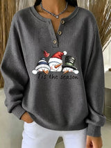 Full Size Christmas Themed Snowman Graphic Ribbed Henley Sweatshirt Plus Size