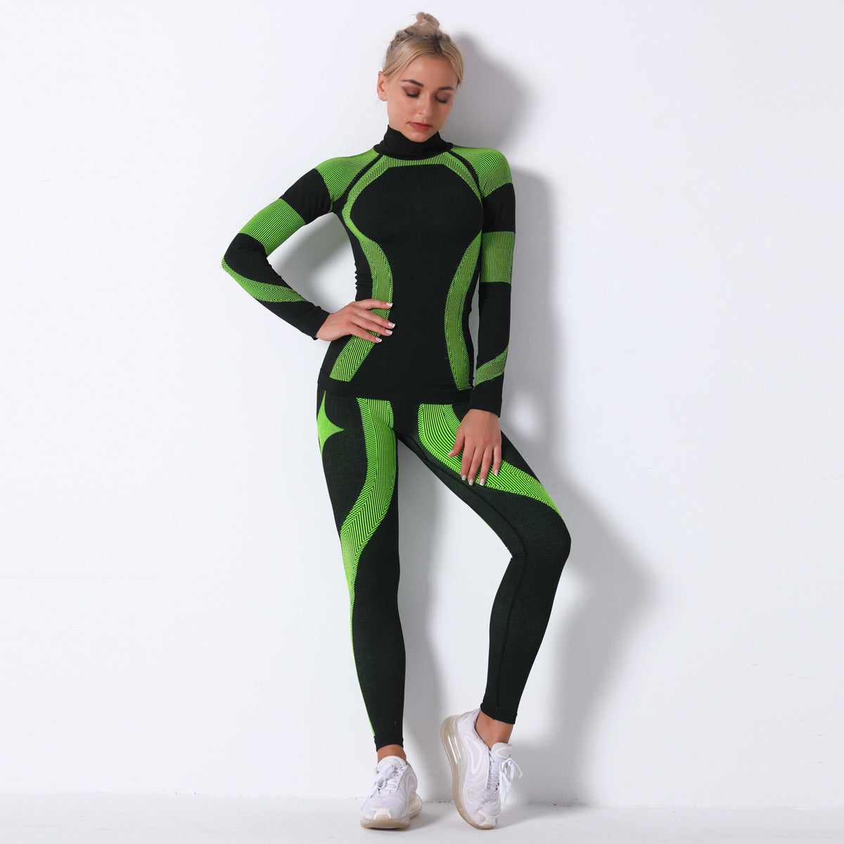 Stripes in Motion - Striped Sports Wear Long Sleeve Two-piece Set
