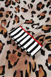 Leopard Colorblock Stripe Edge Shirt and Pants Pajama Set