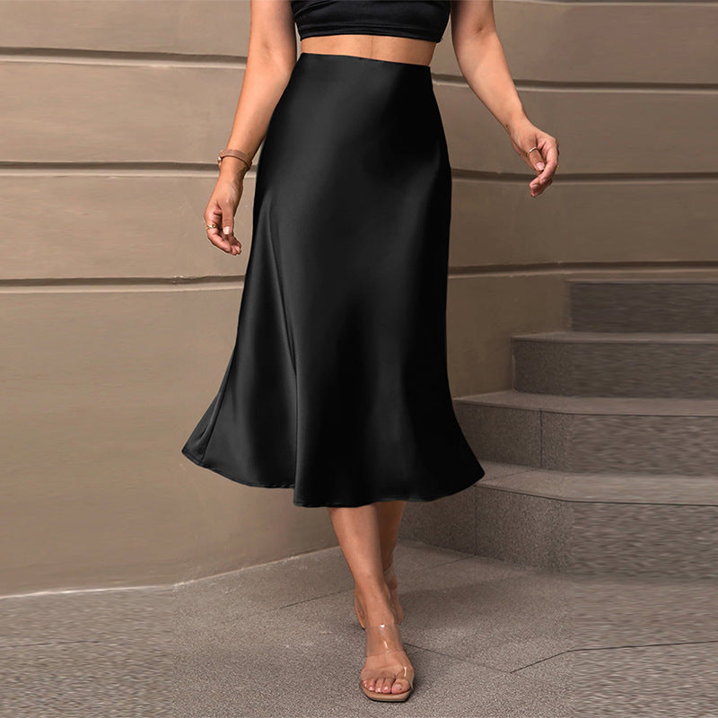 Satin Elegance Midi A- Line Skirt