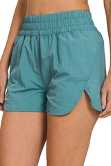 Zenana Windbreaker Smocked Waistband Running Shorts