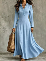 Full Size Frill V-Neck Long Sleeve Maxi Dress Plus Size