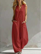 Full Size V-Neck Sleeveless Wide-Leg Jumpsuit Plus Size