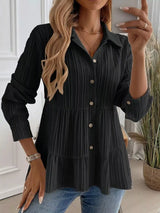Button-Down Long Sleeve Tiered Shirt