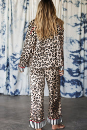 Leopard Colorblock Stripe Edge Shirt and Pants Pajama Set