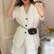 Fringed Loose Short Sleeve Jacket Top