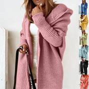 Knitted Hooded Cardigan With Batwing Sleeve