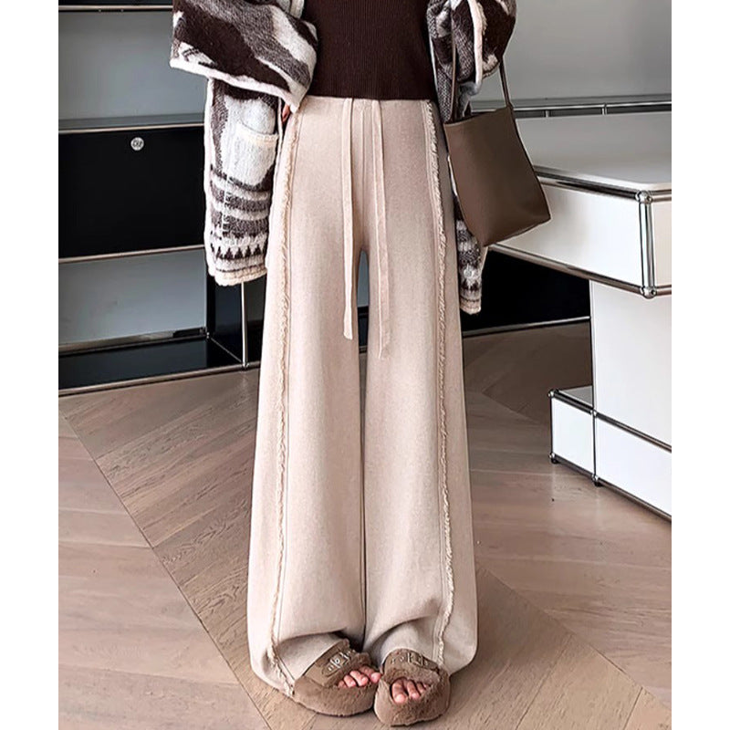 Drape Fringed Burr Knitted Trousers