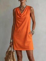 Full Size Sleeveless Cowl Neck Mini Dress Plus Size