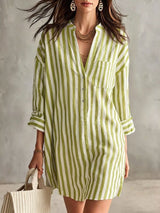 Full Size Striped 3/4 Sleeve Shirt Dress Plus Size