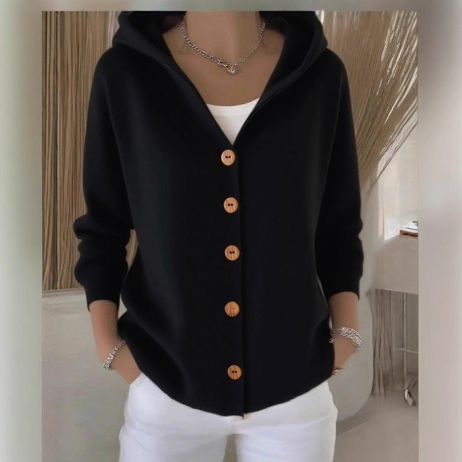 Button Hooded Sweater
