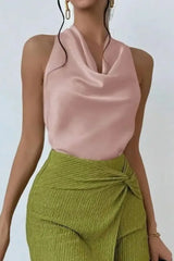 Satin Cowl Neck Sleeveless Blouse