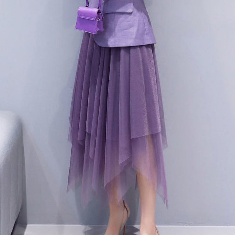 Irregular High Waist A-Line Mesh Skirt
