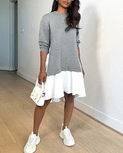 O-Neck Long Sleeve Loose Mini Dress