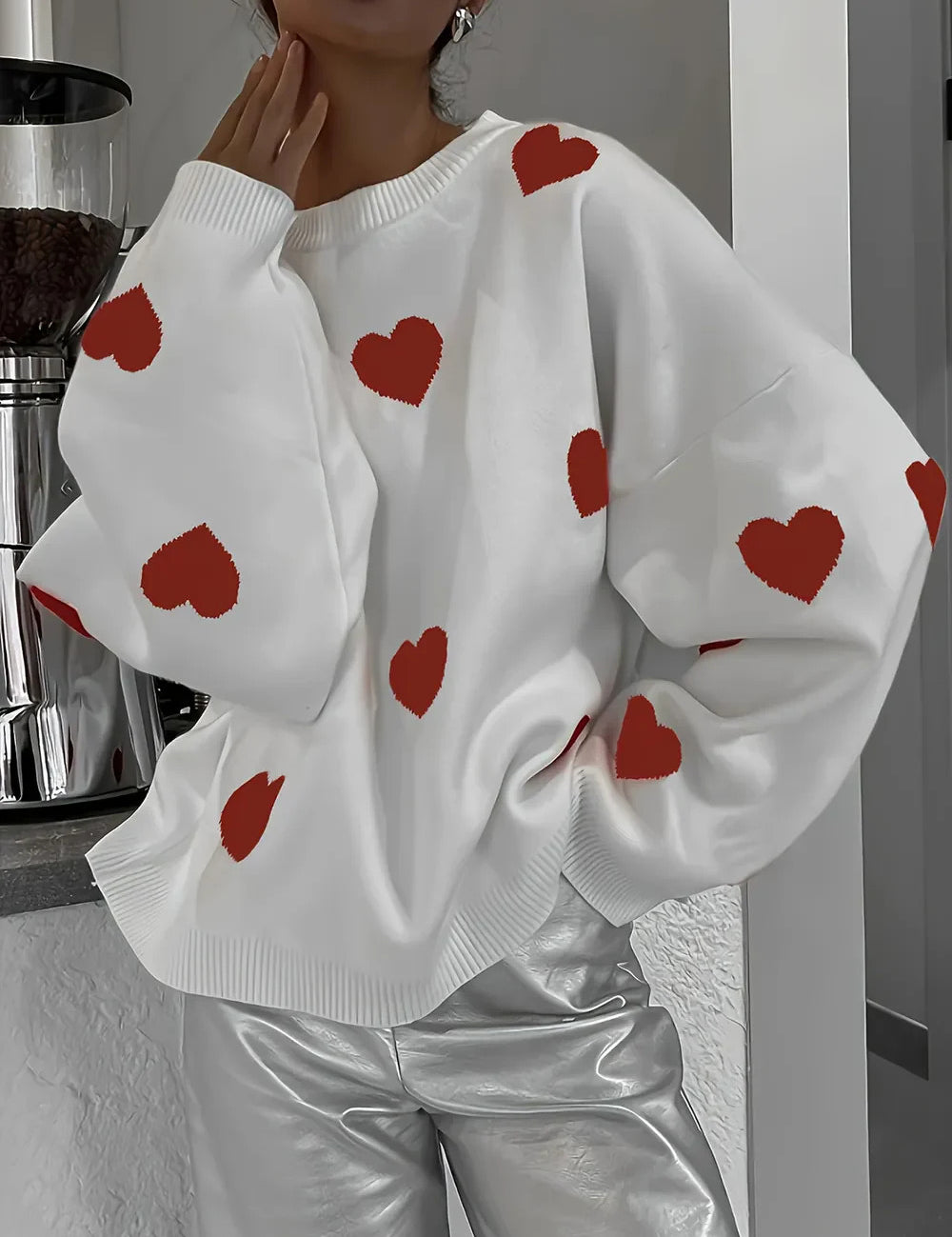 Valentine’s Day Heart Round Neck Long Sleeve Sweater