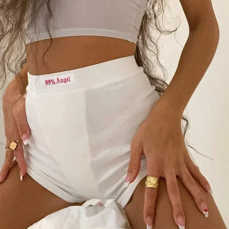 Summer White Letter Embroidery Biker Shorts