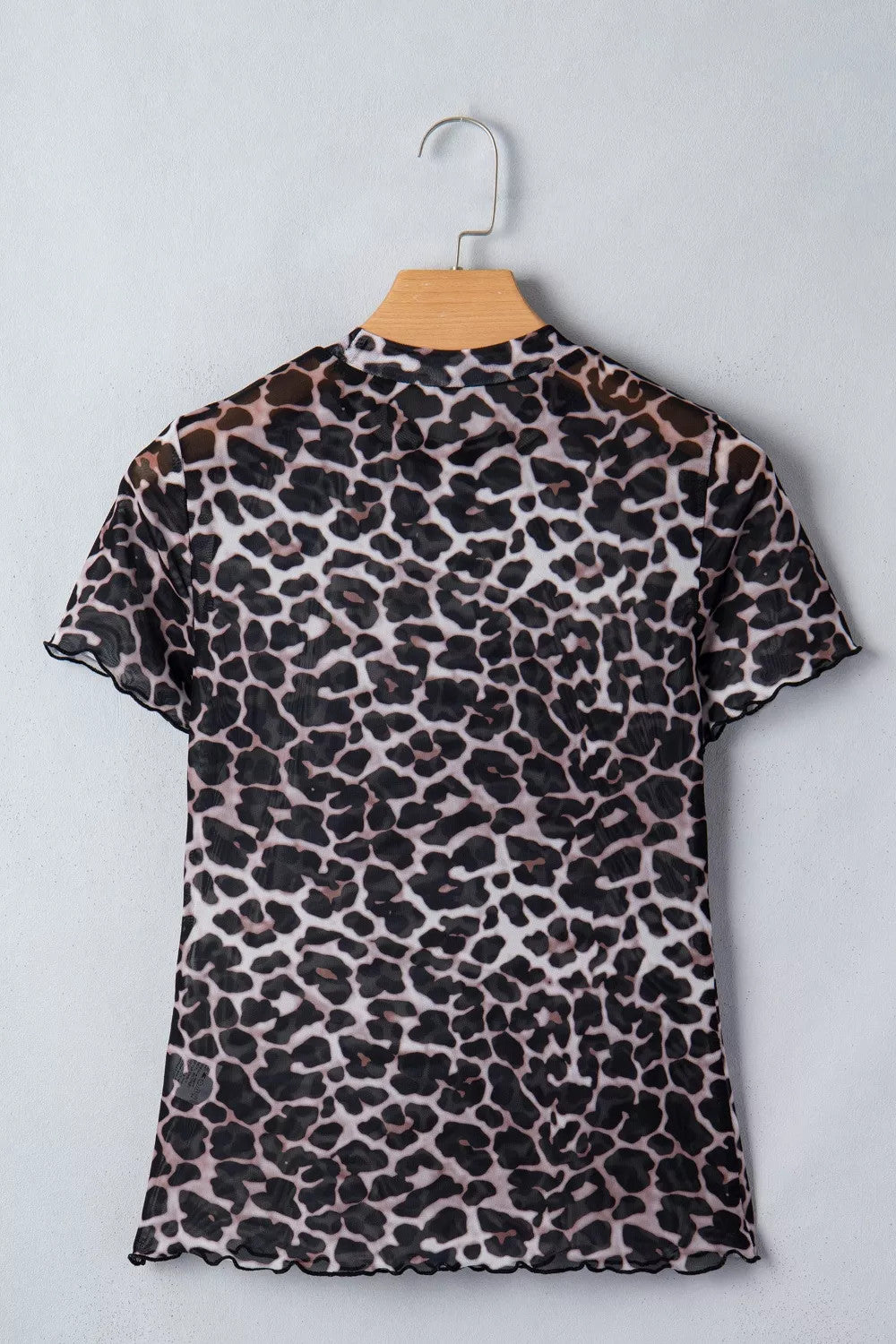 Leopard Print Sheer Mesh Short Sleeve Top
