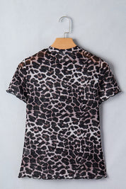Leopard Print Sheer Mesh Short Sleeve Top