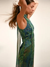Maxi Dress Backless Sleeveless Lace Up Halter Dresses