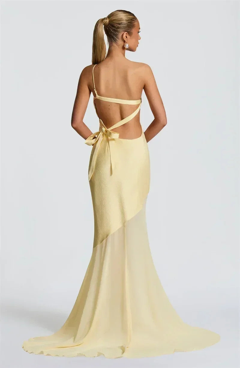 Mozision One Shoulder Backless Maxi Dress