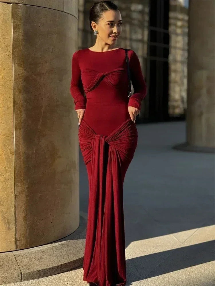 Tossy Pleated Maxi Bodycon Dress