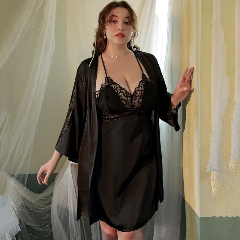Luxurious Lace Satin Bridal Lingerie Set with Nightgown & Robe
