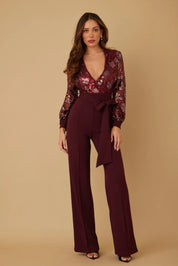 Flower Vein Sequin Print Jumpsuit