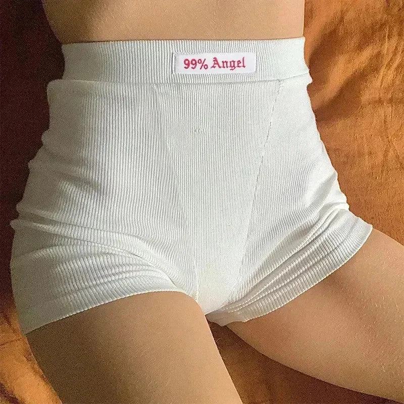 Summer White Letter Embroidery Biker Shorts