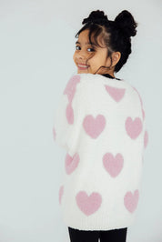 Coconut/Light Pink Heart Cozy Cardigan