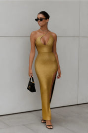 One Shoulder Slit Maxi Dress