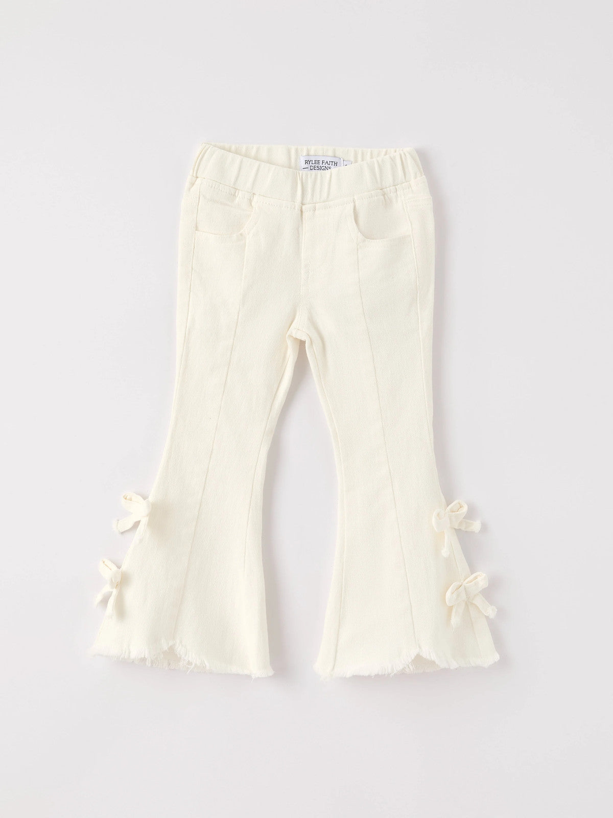Charming White Denim Pants with Cute Bows