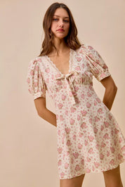 SO ME Floral Lace Trimed Short Sleeves Mini Dress