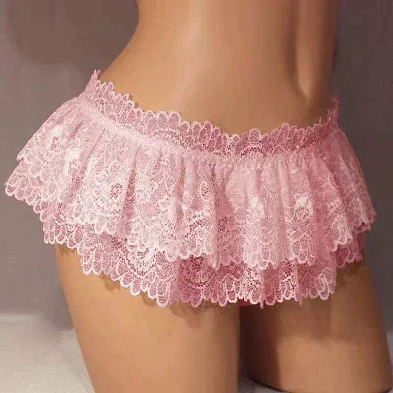 Ruffle Trim Lace Lingerie Briefs Lolita Pink White Black