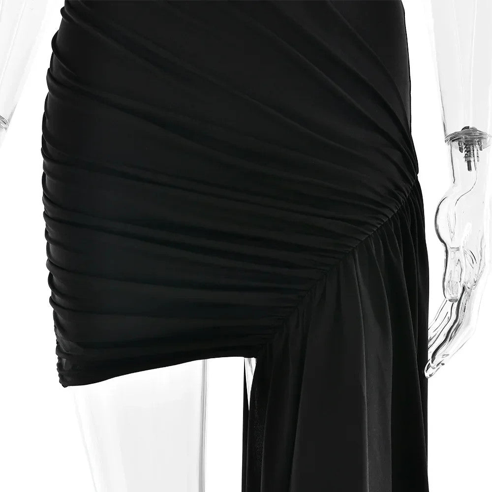 Irregular Pleated Mini Dress | Tassel Hem Streetwear Dress