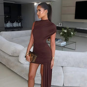 Irregular Pleated Mini Dress | Tassel Hem Streetwear Dress