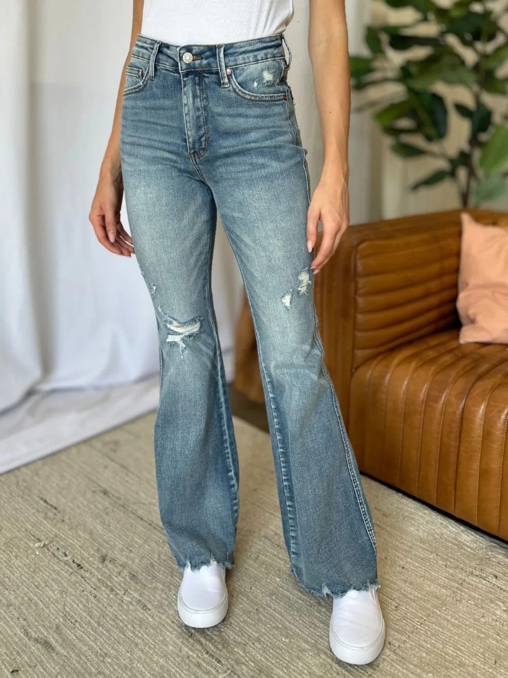 Judy Blue Full Size Medium Rise Tummy Control Destroy Flare