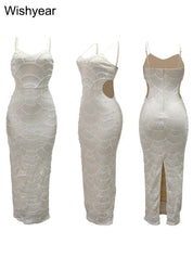Sequin Hollow Out Spaghetti Strap Backless Mermaid Maxi Dress
