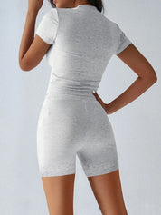 Round Neck Short Sleeve Top and Shorts Set