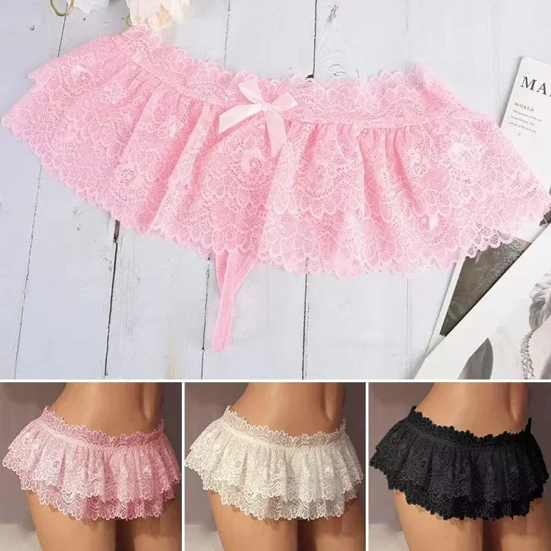 Ruffle Trim Lace Lingerie Briefs Lolita Pink White Black