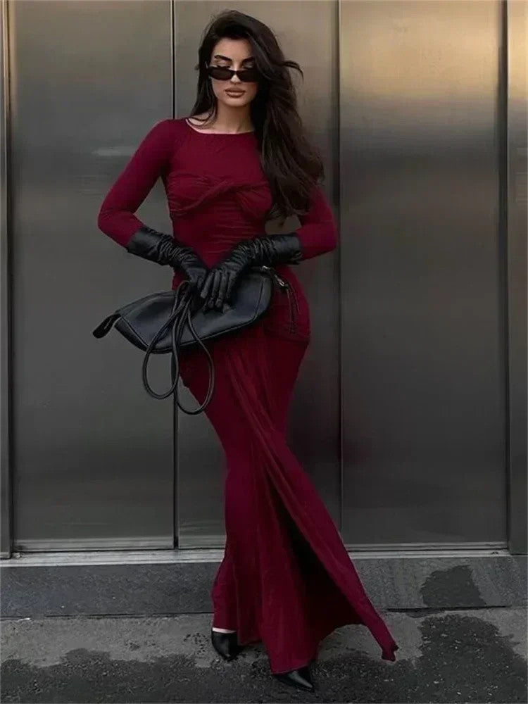 Tossy Pleated Maxi Bodycon Dress