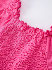 Spring Hot Pink Short-sleeved Girls Jumpsuit