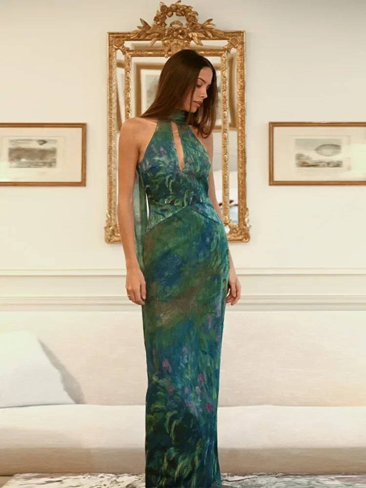Maxi Dress Backless Sleeveless Lace Up Halter Dresses