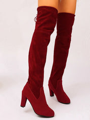 Chic Suede Over-The-Knee High Heel Boots with Tie Back