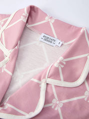 Mommy & me Autumn Check Bow Girls Lapel Pajamas
